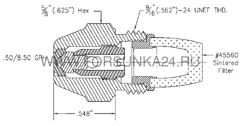 размеры форсунки delavan cо спеченным фильтром